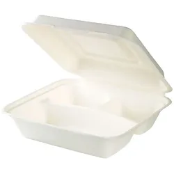 BIOZOYG 50 Stück Menüboxen 23,8 x 23,9 x 8,1 cm 3-geteilte Menüschalen aus Zuckerrohr Bagasse, Speisebehälter, Lebensmittelboxen, Verpflegungsboxen