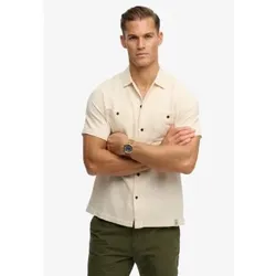 Superdry für Herren. M4011123A Merchant Texturiertes beiges Hemd (XXL), Lässig, Baumwolle, Kurzarm