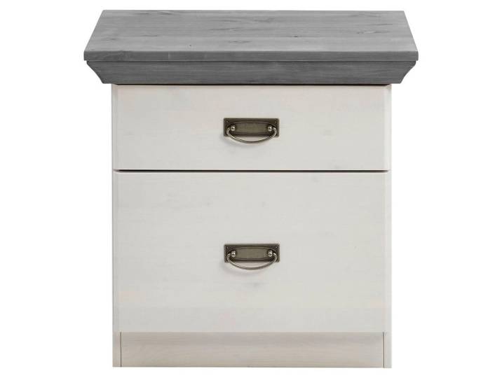 Boxxx Nachtschrank, Grau, Weiß, Holz, Kiefer, massiv, 2 Schublade(n) Schubladen, 58x57x48 cm, Holzmöbel, Holztische, Nachttische Holz