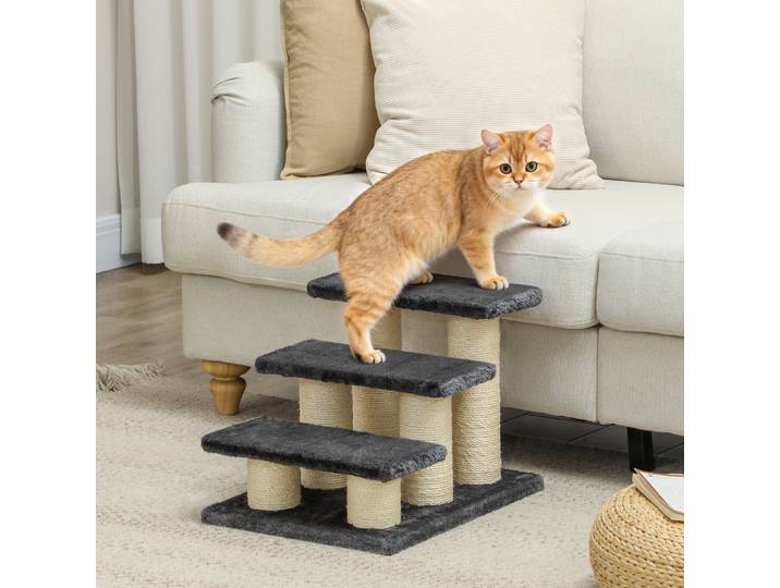 Échelle pour chat 3 niveaux panneaux de particules 45Lx35lx34Hcm gris foncé