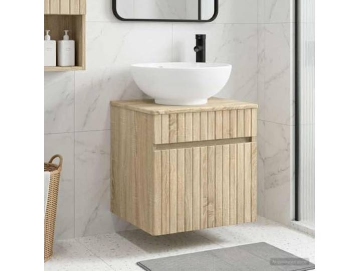 Wandmontiertes Waschbecken-Element Sonoma-Eiche mit Schublade Holzwerkstoff Schlankes Design, cleveres Schubladensystem, platzsparende Wandmontage, einfache Montage, robuste Holzwerkstoff-Konstruktion