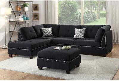 Esofastore Transitional Style 3pc Sectional Sofa Black Finish Button Tufted Cushion Back