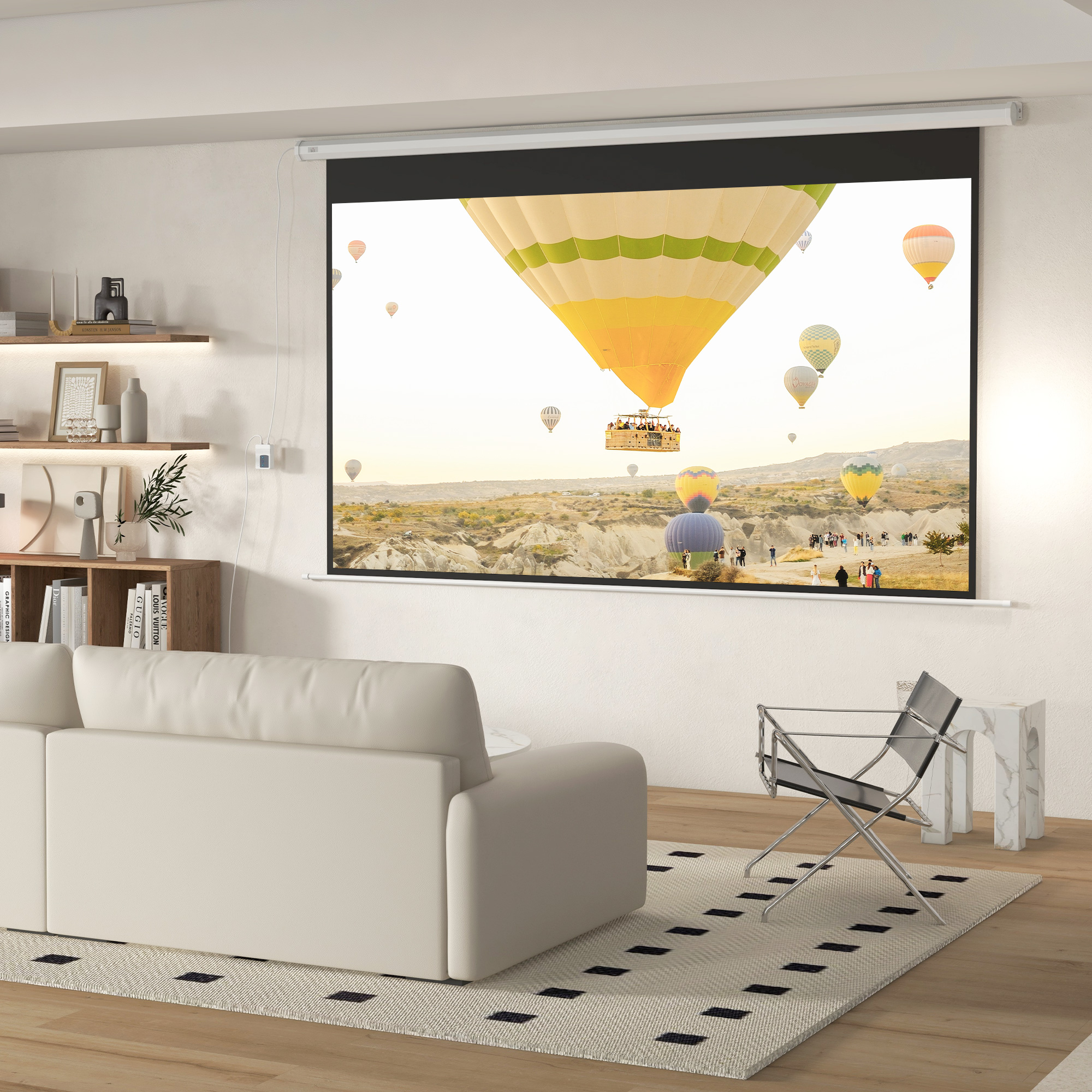 Homcom Telo per Proiettore 120" 16:9 Motorizzato con Telecomando, Fissaggio a Muro e Soffitto, Bianco   Aosom Italy