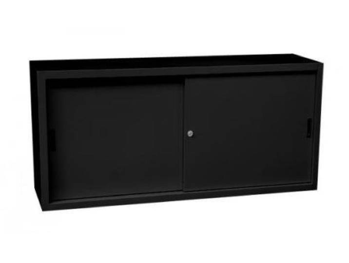 Lüllmann Schiebetürenschrank Schwarz 75x160x45cm (HxBxT) aus Stahl Komplett montiert, Schwebetürenschrank, Büro Aktenschrank, Sideboard, 550139