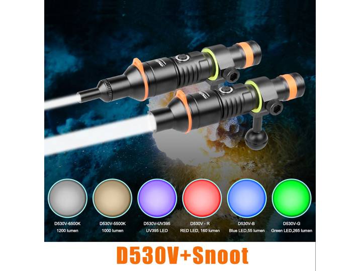 ORCATORCH D530V torche de plongée + Snoot lampe de plongée professionnelle pour plongée lanterne sous-marine lampes de poche de plongée LED rechargeables