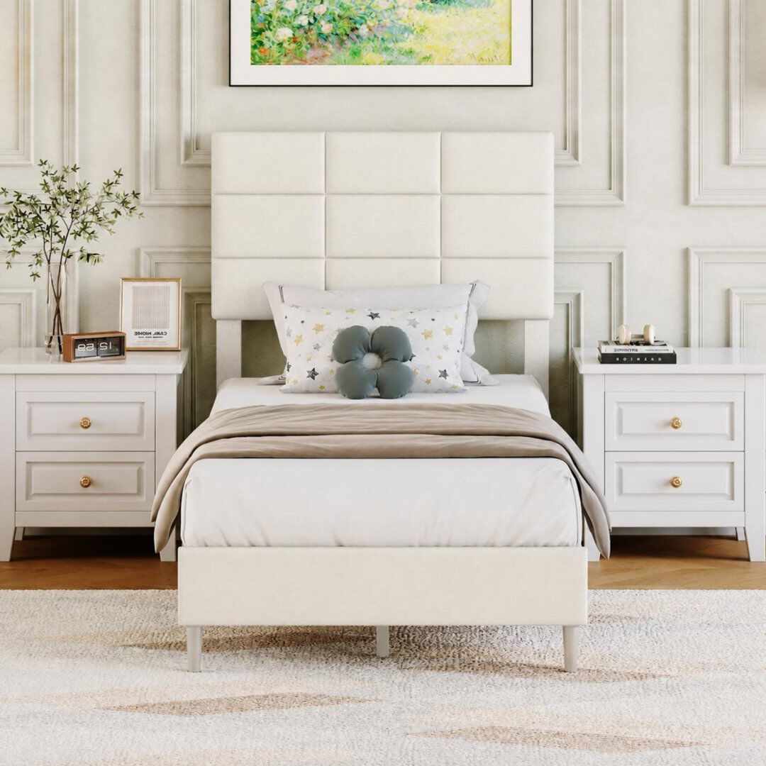 Borough Wharf Adjustable Bed Frame with Wood Slats and Support Legs, No Box Spring Required, Easy Assembly Grey Kingsize (5')