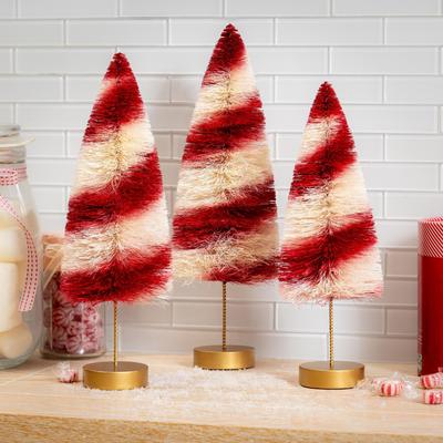 Evergreen "Bright Tabletop Candy Striped Bottle Brush Trees, Set of 3 - 12"""