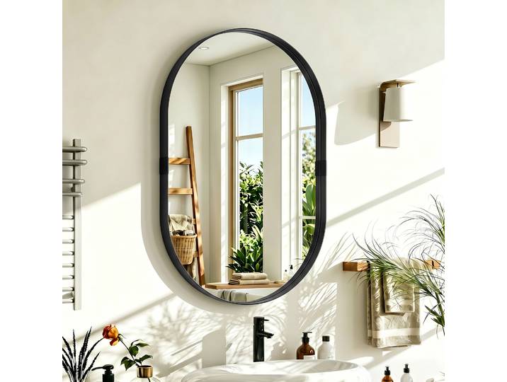 HOMCOM Miroir Mural 60x90cm Verre Trempé Cadre Aluminium Noir