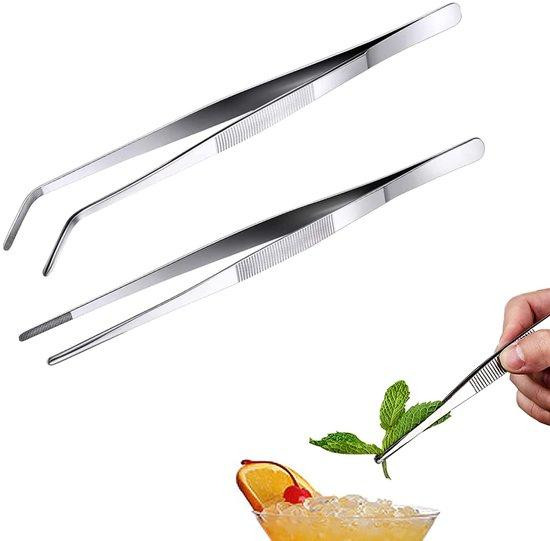 Unyqoos 2-delige set roestvrijstalen kooktangetjes, 20 cm met antislip handgreep