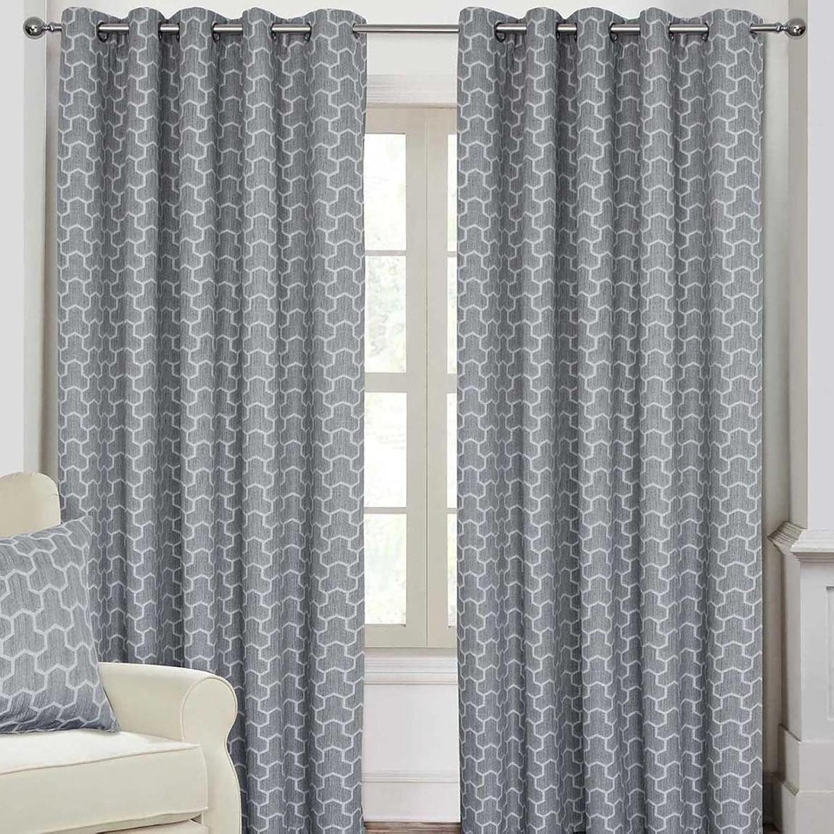 Homescapes Gordijnen met geometrisch patroon grijs blackout, 2 stuks, 228 x 228 cm