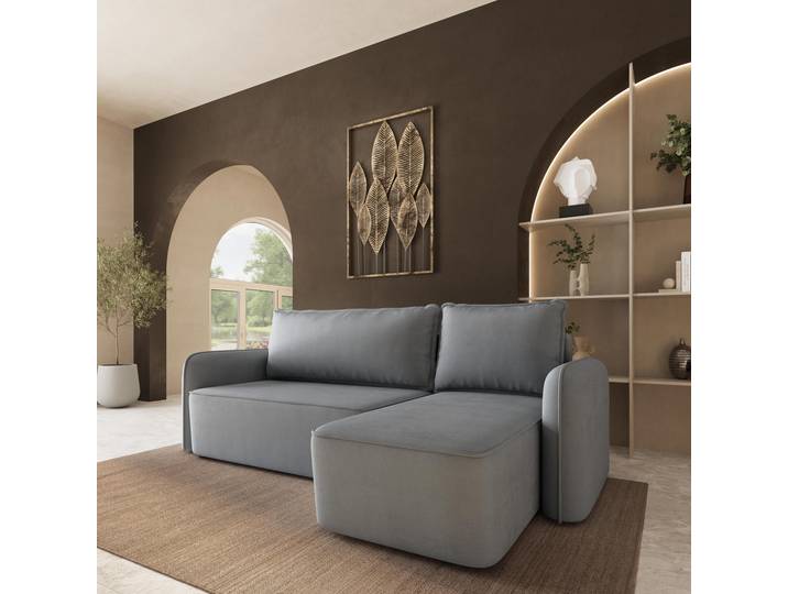 Masseno Ecksofa DOLVER mit Schlaffunktion und Bettkasten, Ausziehbares Bettsofa - Grau, KRONOS 15