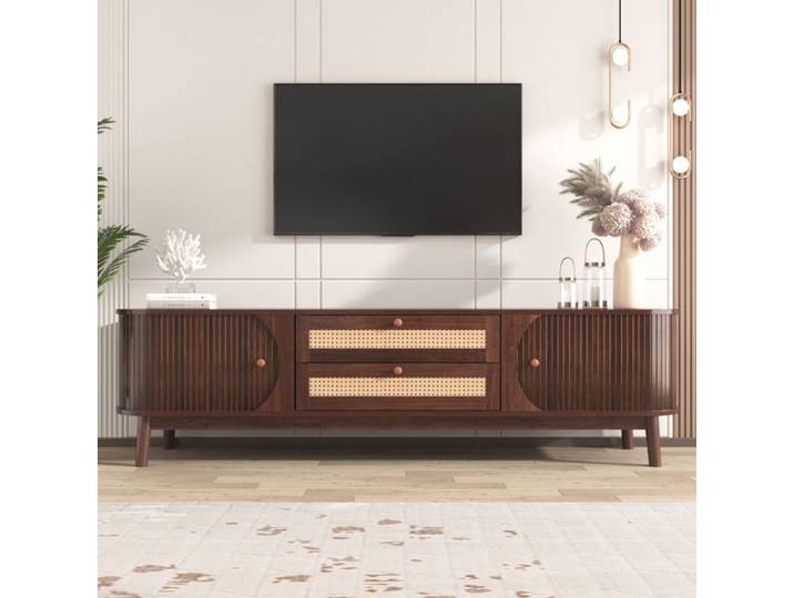 Meuble TV - ADWOLT - 170x39.5x46 cm - avec portes et tiroirs - Noyer