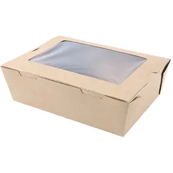 50x Foodbox MENÜ aus Kraftpapier mit PLA Fenster 21,5x16,2x6,4 cm To-Go-Box Menübox Lunchbox