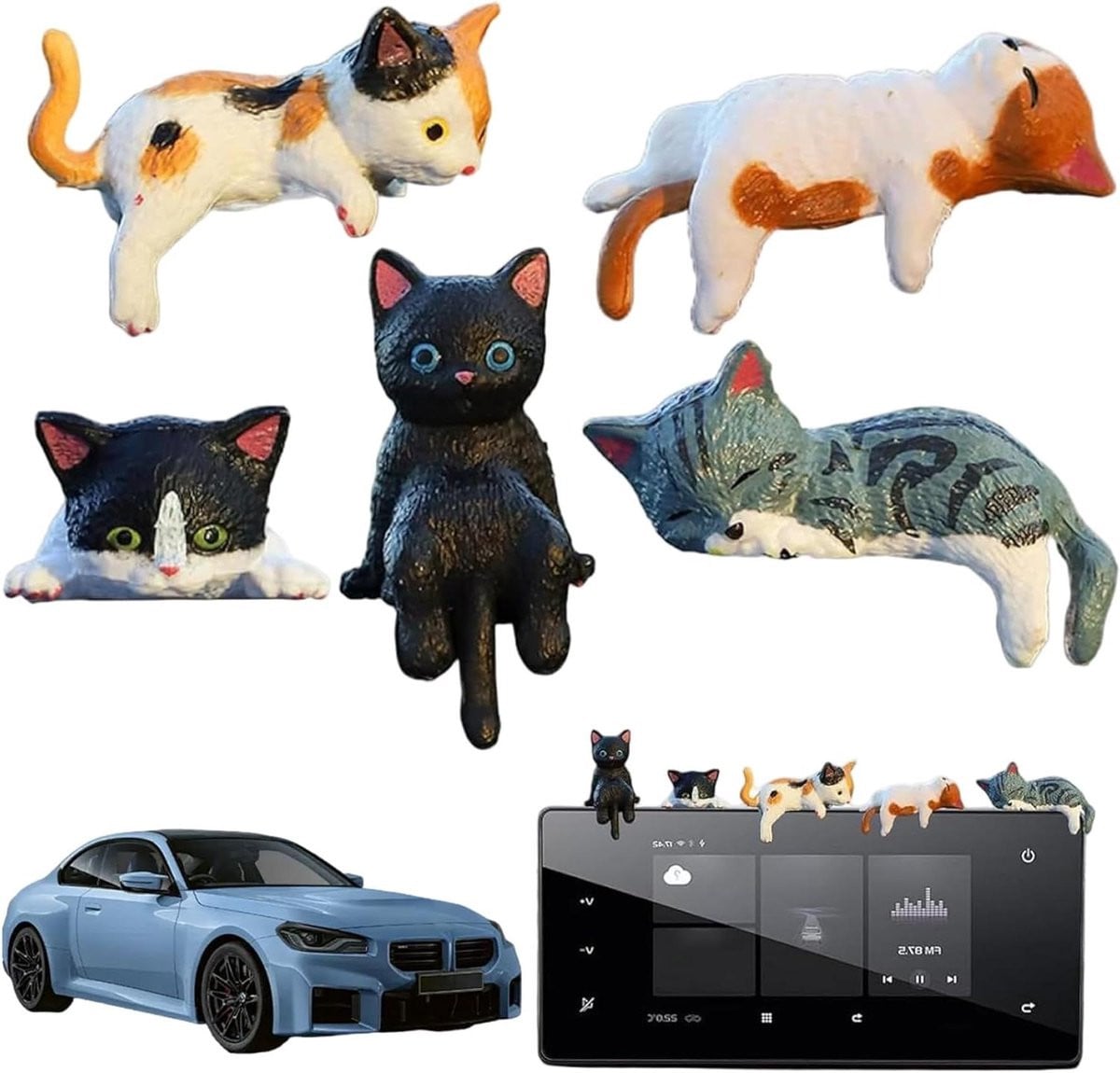 Set van 5 Multicolor Mini Kat Beeldjes van Hars voor Interieur Decoratie