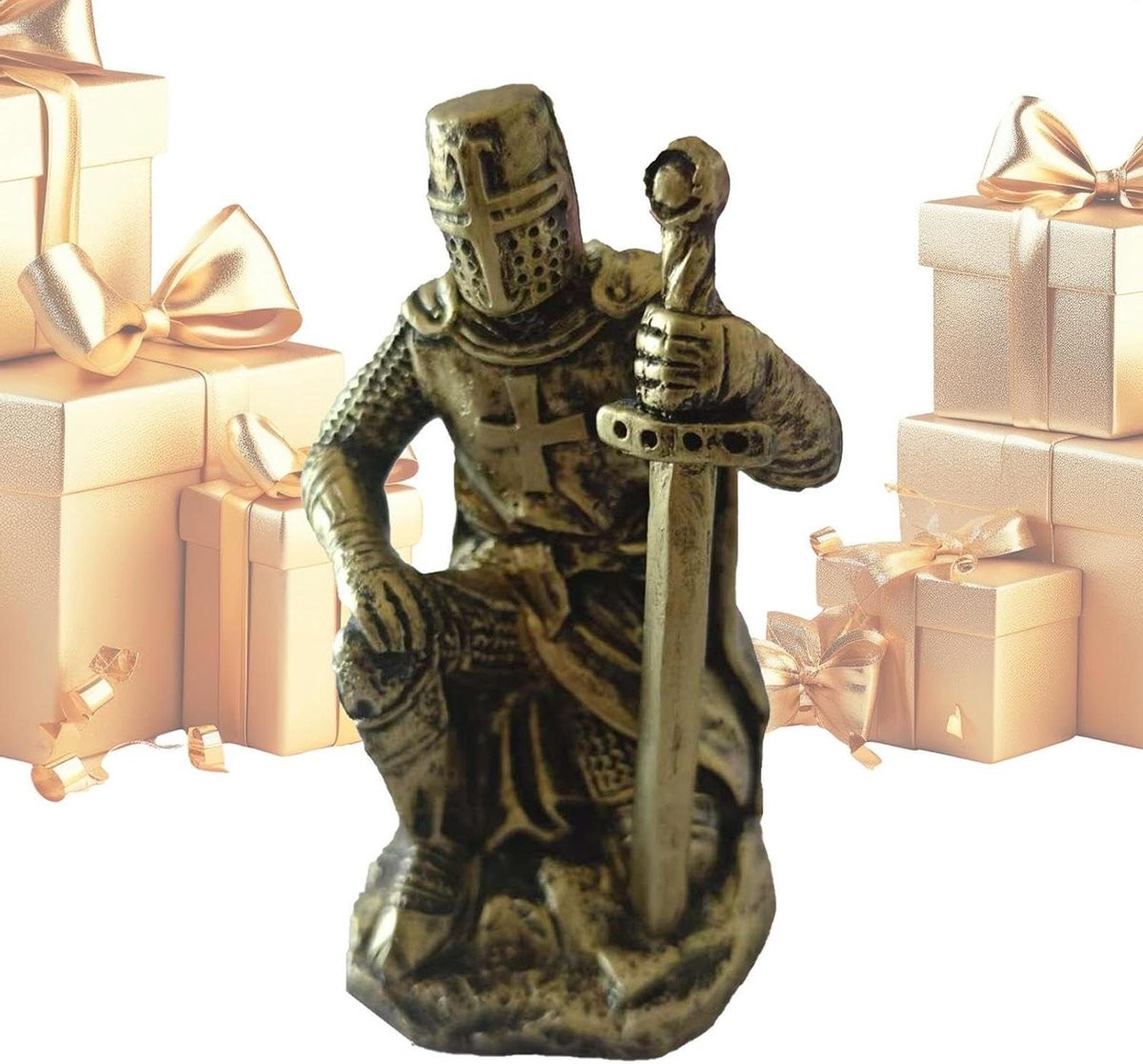 Ridder Figuur - Zilveren Hars Sculptuur - Historische Kantoordecoratie - Hoogte: 9 cm