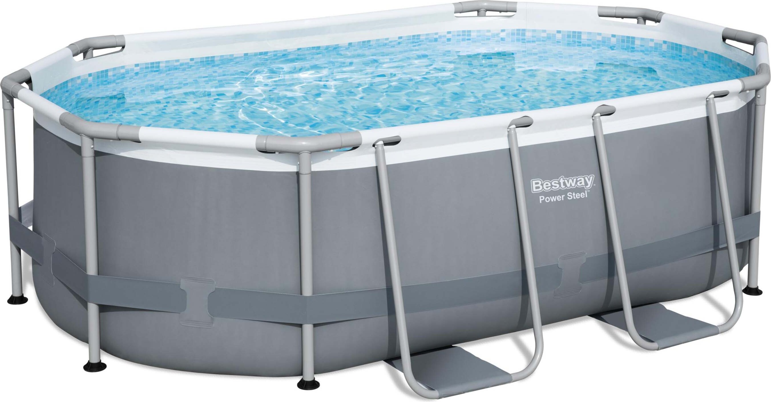 Bestway Power Steel Frame Pool Set mit Filterpumpe 305 x 200 x 84 cm, grau, oval