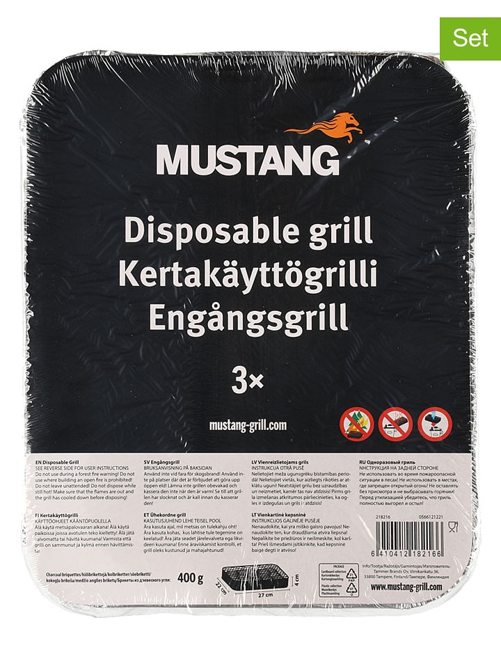 Mustang 3er-Set: Einweggrills in Silber - (L)27 x (B)22 cm - onesize
