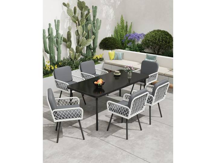 Lot de 4 Chaises jardin Structure en métal rotin tressé tressé main accoudoirs et coussin pour jardin balcon terrasse Gris