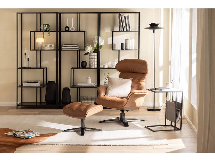 Polsterhocker HARRIGA 52 x 40 x 39cm Braun/Cognac Echtleder Ulicia: Cognac