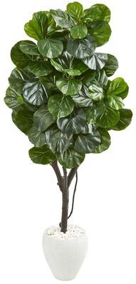 Nearly Natural "68"" Fiddle Leaf Fig Artificial Tree in White Planter"