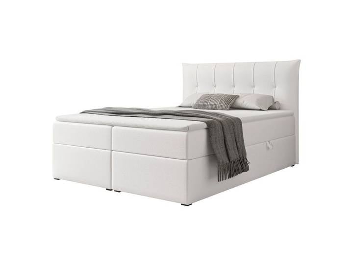 Lit Coffre CHESTER - 180x200 cm - avec matelas et surmatelas - Éco-cuir - Blanc
