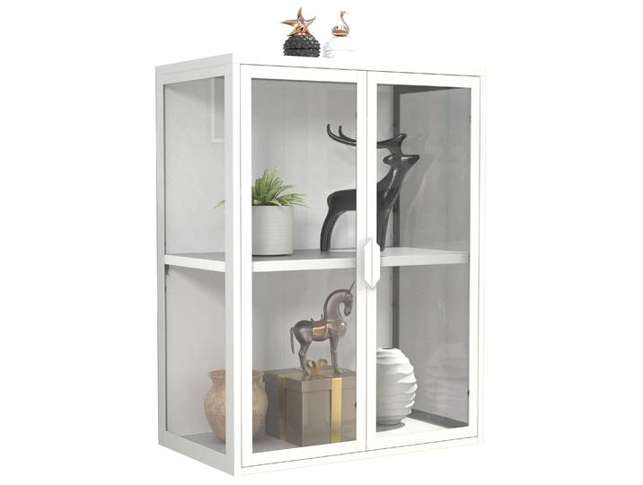 Wandregal VCM Stahl Wandvitrine Hängevitrine Vitrine Glas Flokas , weiß, B:60cm T:35cm, Regale, Wandregal