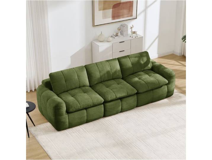COVREO Canapé modulable 3 places en chenille vert sans montage assise haute densité confort ergonomique