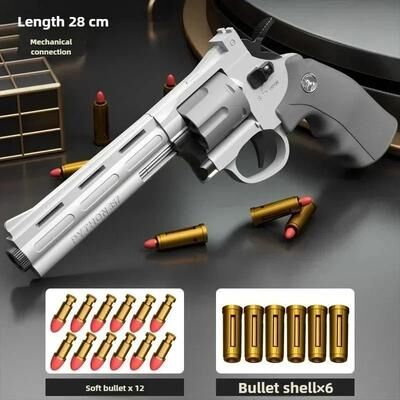 Uplifted Finds Continuous Fire Soft Dart Revolver Toy Gun For Kids & Adults 357 Gray 28 Cm