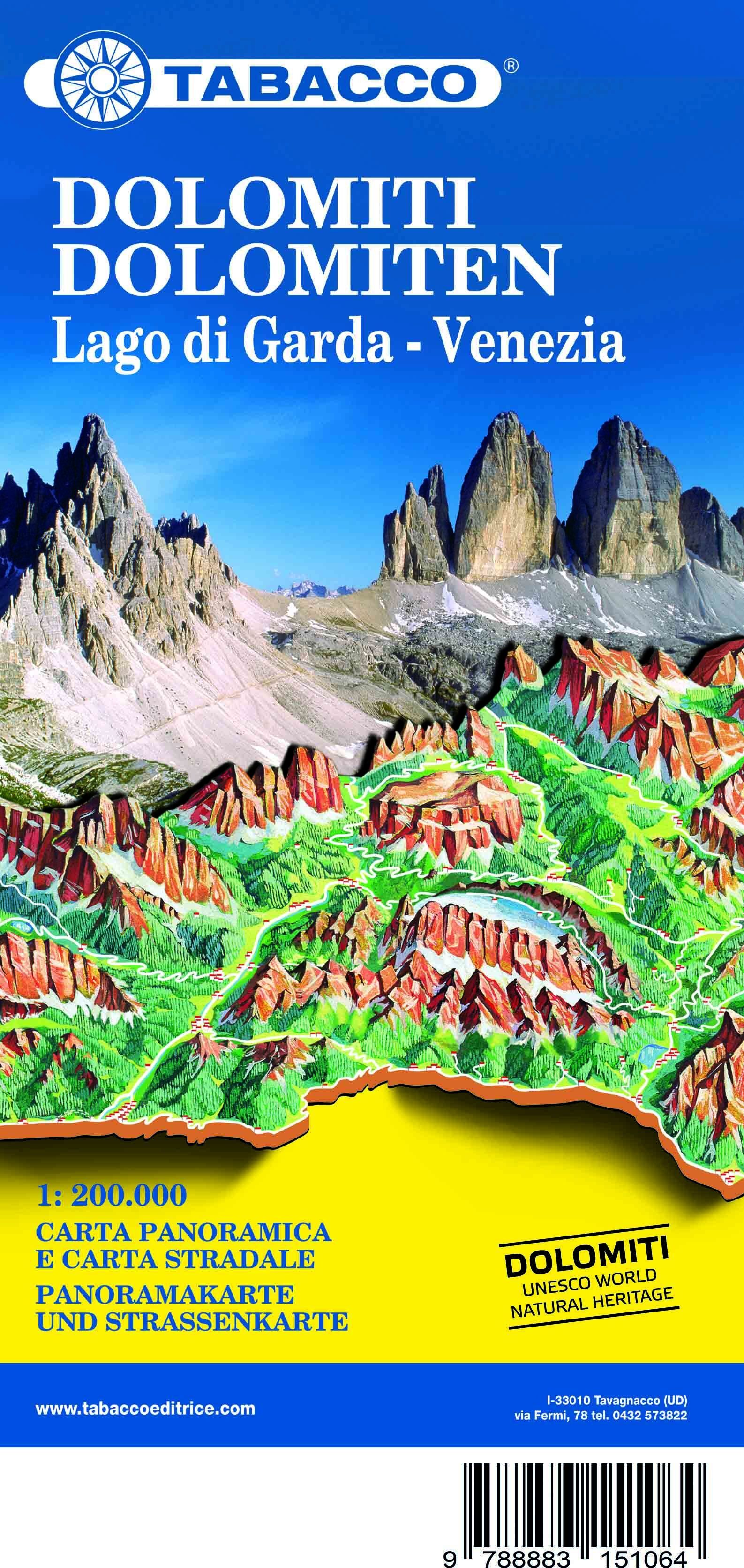 Carte routière et panoramique des Dolomites, lac de Garde et Venise   Tabacco