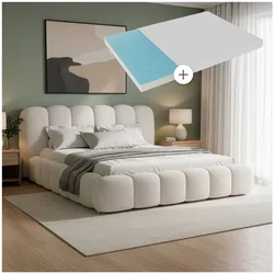 Juskys Polsterbett Catania - Bubble Design mit Bouclé & gepolstert, inkl. Matratze - 180 x 200 cm - Creme