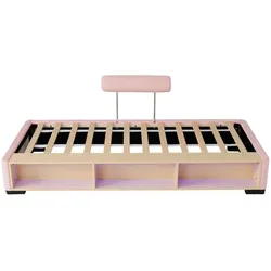 STILVORA Polsterbett Samt Rosa 200x91x71 cm, Liegefläche 90x200 cm, LED-Regal, flexibel montierbare Kopfstützen