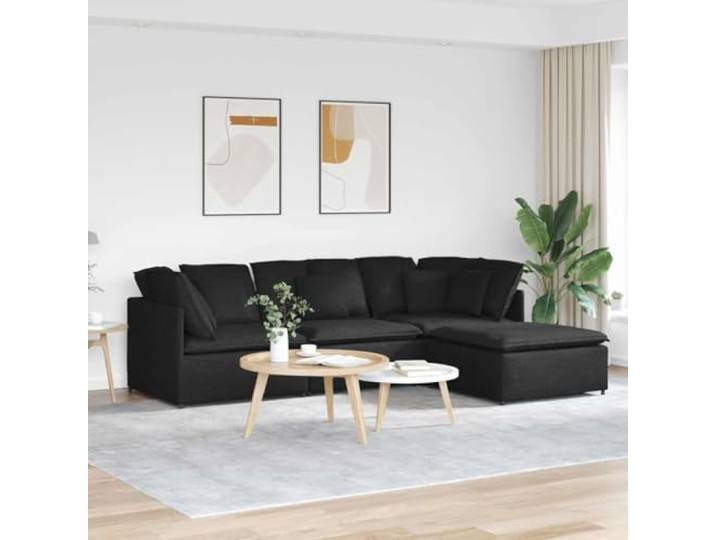 HEFZGDB Modulares Sofa mit Fußhocker Kissen Stoff Schwarz – Elegante Sitzgruppe mit atmungsaktiver Polsterung und robustem Metallrahmen für vielseitige Raumgestaltung und langlebigen