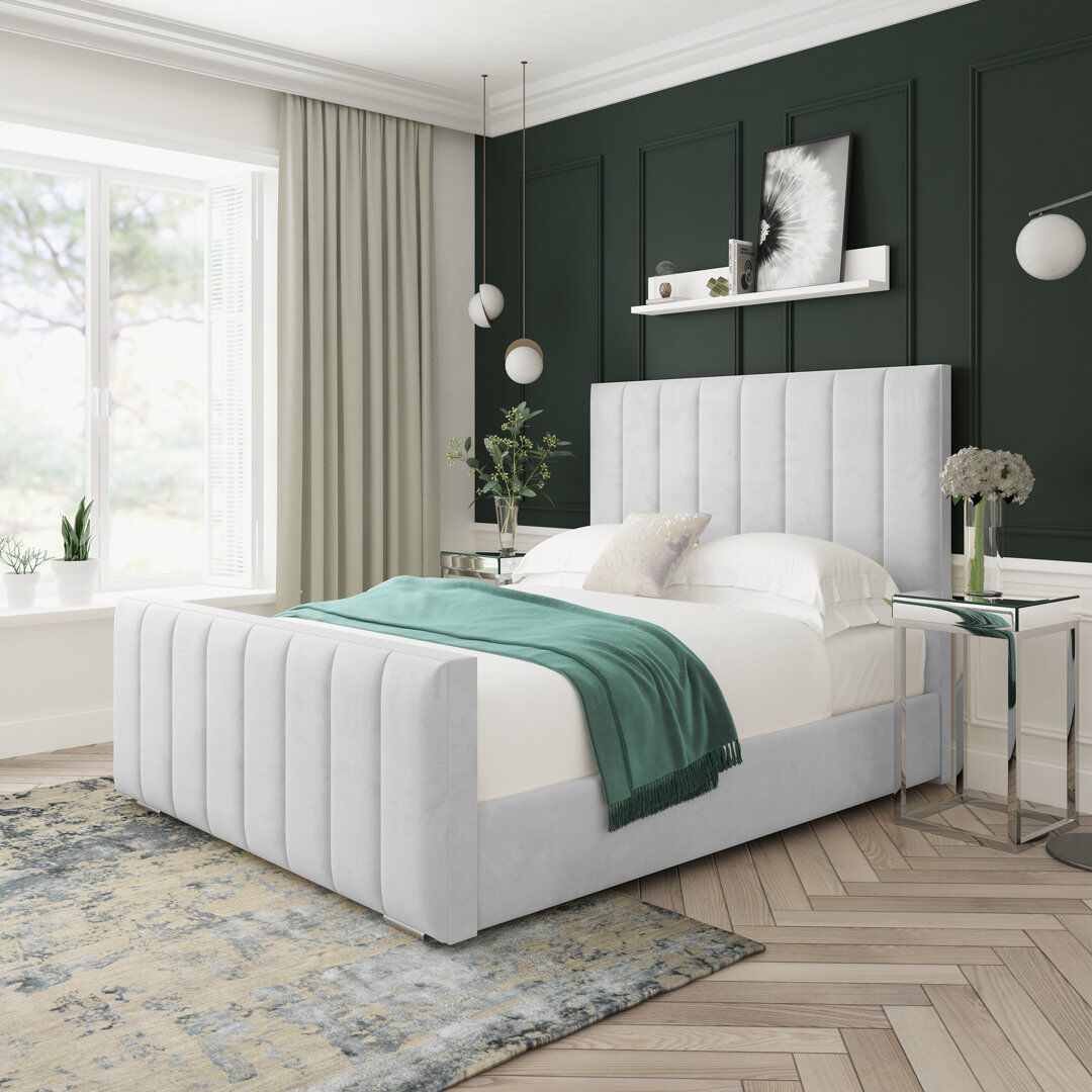 Lark Manor Upholstered Platform Bed White Kingsize (5')