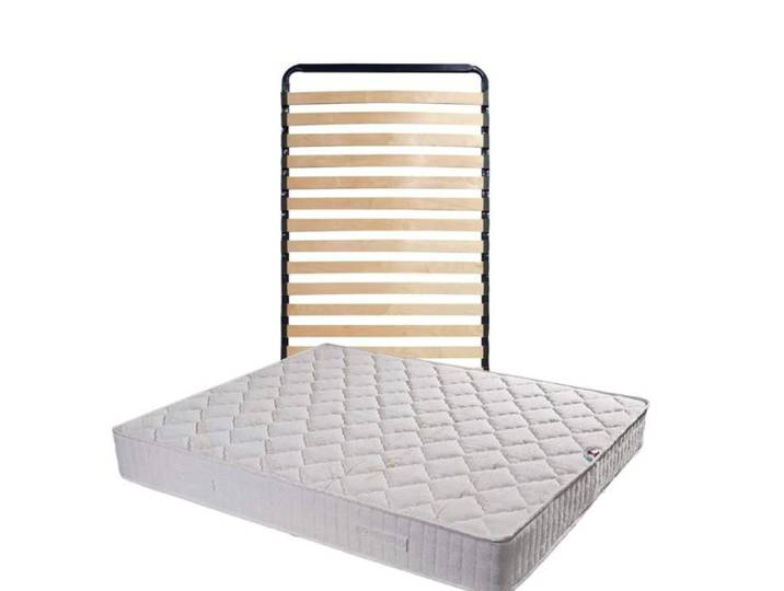 Matelas 120x190 cm Tissu Ignifuge + Sommier Démonté + Pieds + Protège Matelas 120x190 cm Offerts - Hauteur 25 cm - Confort Soutien F