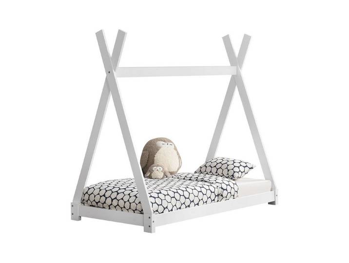 en.casa Kinderbett, »Onejda« Kinderbett Tipi Bett aus Kiefernholz 80x160cm Weiß
