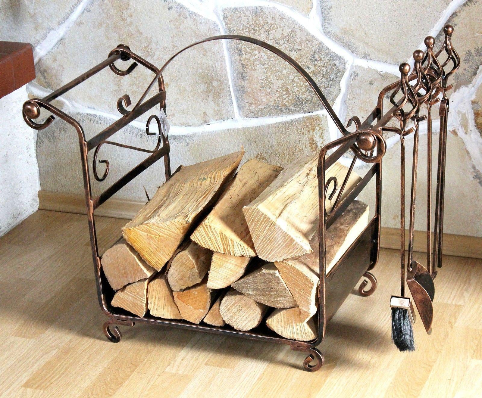 DanDiBo Houtrek voor houtblokken met accessoires en houten mand, Hoogte: 77 cm