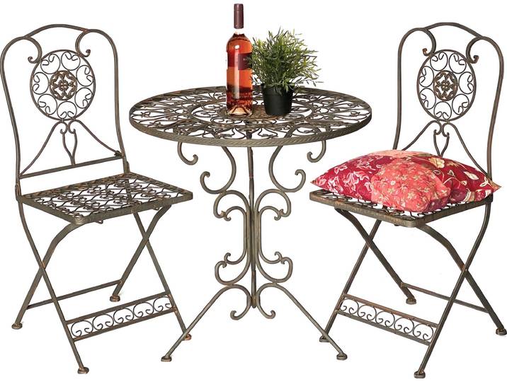 DanDiBo Sitzgruppe Eisen Garten Antik Bistroset Tecla Bistrotisch mit 2 Stühlen klappbar Metall Gartentisch