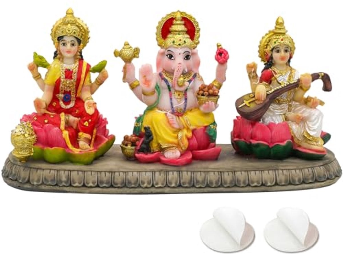 Hindoestaanse Goden Beeldset met Ganesh, Lakshmi en Saraswati voor Thuisdecoratie en Pooja