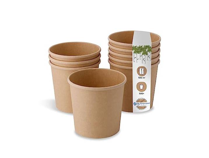 BIOZOYG Bio Pappbecher - Kompostierbare Becher, Suppen- & Eisbecher, 600 ml, braun, biologisch abbaubar