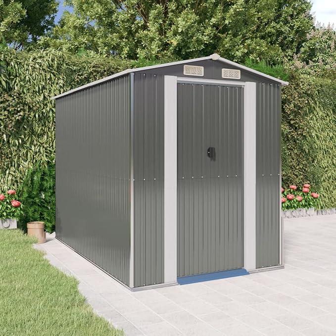Geräteschuppen Gerätehaus Garten Schuppen Gartenhaus mit Satteldach Metall Gerätehaus Geräteschrank für Garten Outdoor Hellgrau 192x274x223 cm Verzinkter Stahl