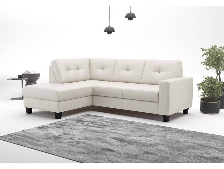 Ecksofa, Weiß, 226x170 cm, Naturleder, Mit Bettfunktion & Bettkasten, Modern