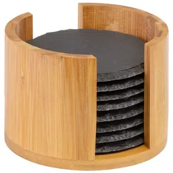 Westmark 8 Naturschiefer-Untersetzer, rund, ø 10 cm, in Bambusbox