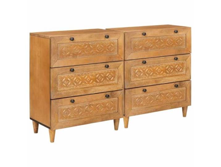 HKTMGDNG Sideboard 2 Stk. Massivholz Mangoholz Braun 120x33x75 cm Praktisches 2er Set Anrichten aus Echtholz mit 6 Schubladen für Ihr Wohnzimmer, Esszimmer oder Flur.