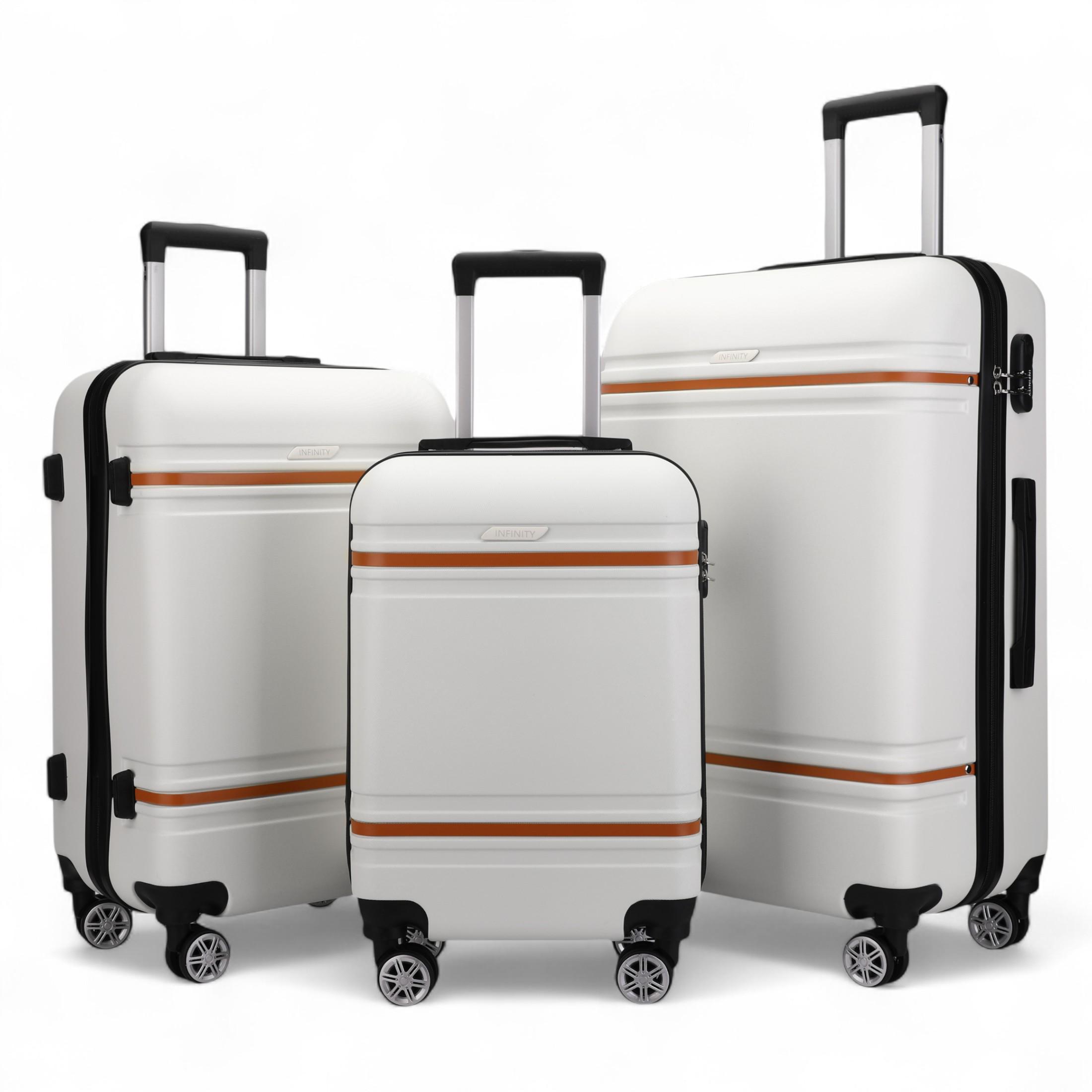 Harde crèmekleurige witte handbagagekofferset, robuuste ABS lichtgewicht bagage, vakantietas