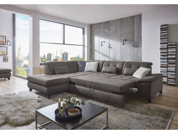 Ecksofa, Polyester, Anthrazit 310×260 cm, Kaltschaum-Polsterung, Mit Funktion, Modern