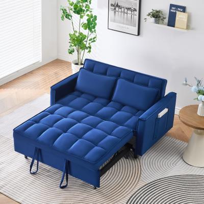 Kodotan sofa 55-inch Blue Velvet Sofa with Pockets 3-in-1 Convertible