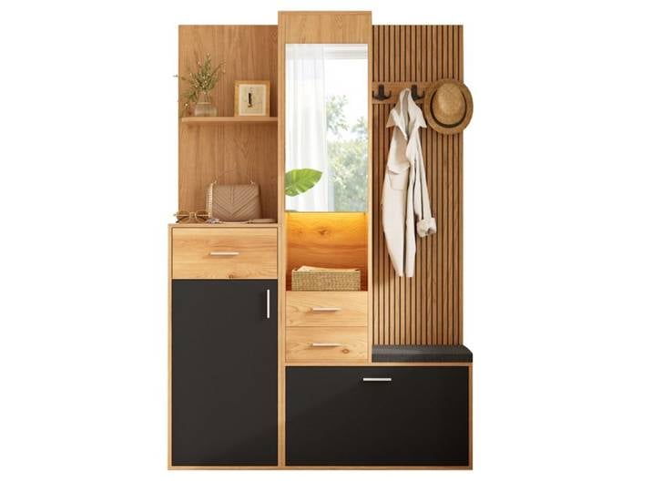 Garde-robe compacte Miroir et banquette Armoire à chaussures avec garde-robe Éclairage LED avec commande d'application