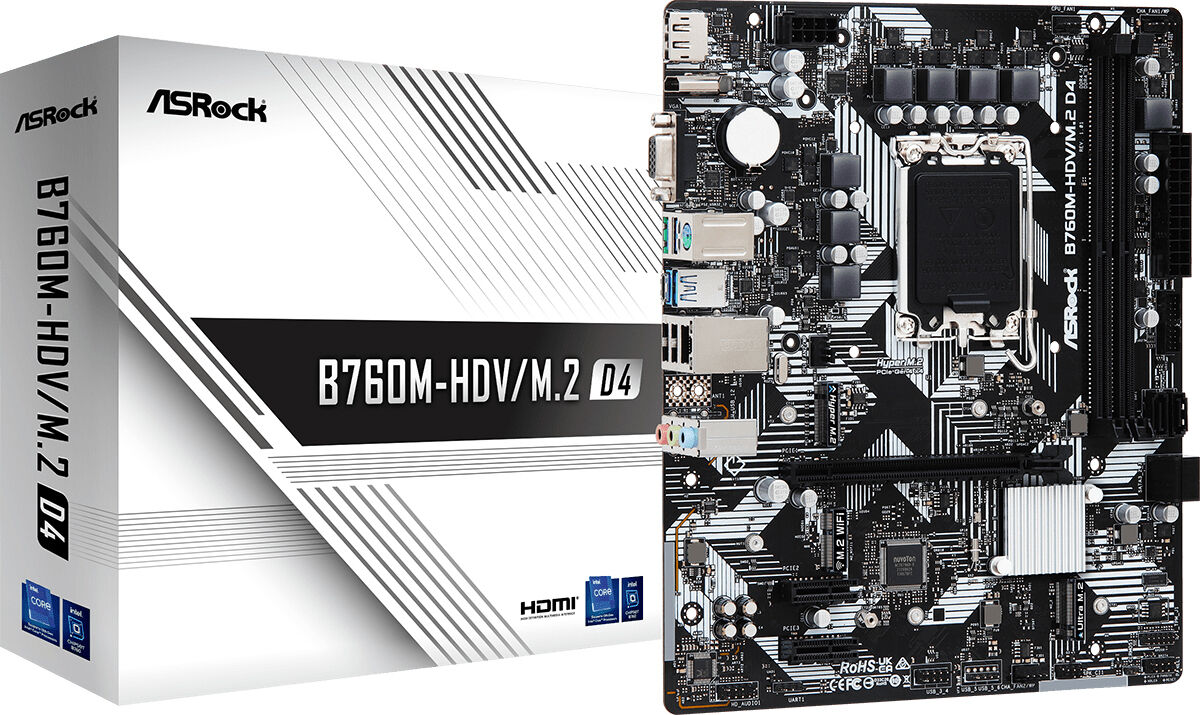 ASRock B760m-Hdvm.2 Scheda Madre B760m-Hdv/m.2 2xddr4 4xsata Intel B760 Lga 1700 Micro Atx - B760m-Hdvm.2