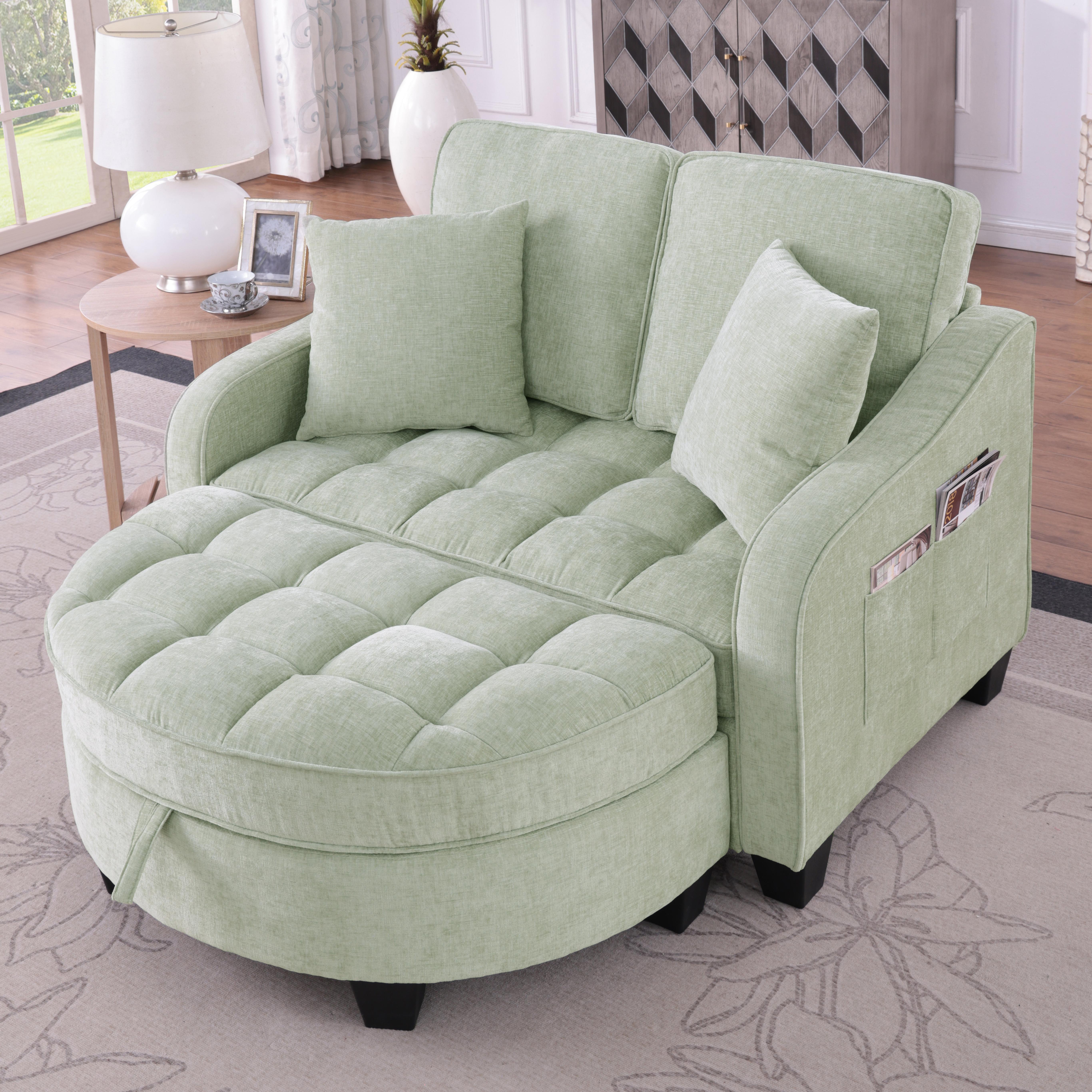 Sweiko Multifunktionales Sofa, 2-in-1 Sofa-Bett, Aufbewahrungs-Hocker, atmungsaktiver hautfreundlicher Stoff, umweltfreundliches Eukalyptusholz, kleine Wohnzimmer,Studienzimmer,Schlafzimmer,Cyan