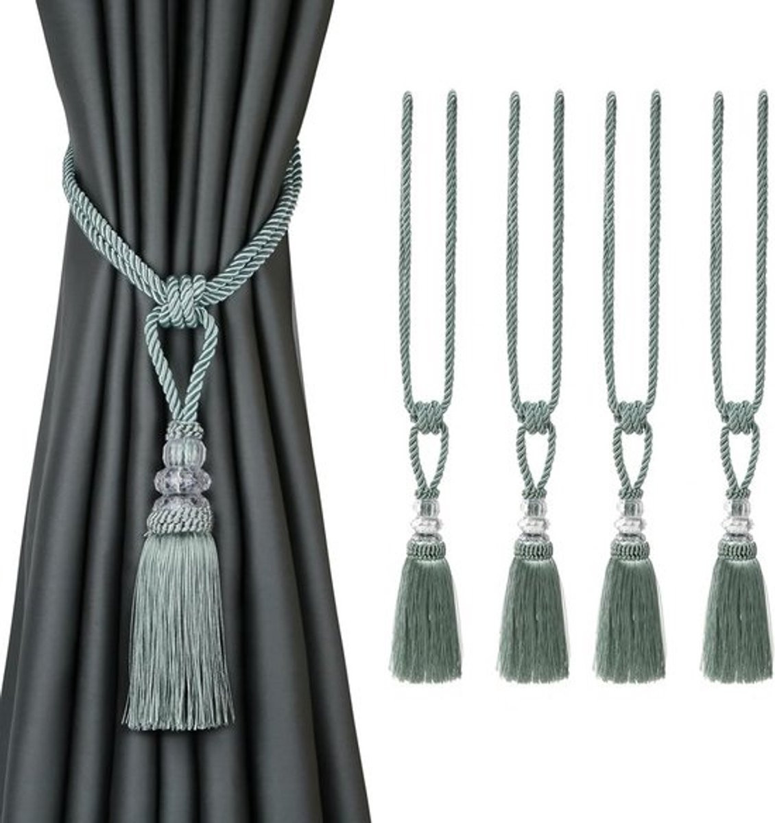 Decoratieve Gordijnkwasten Kristallen Touw Lus Houder - 4 Stuks
